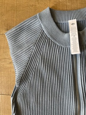 NWT ALO Denim Knit Sleeveless Full Zip Top size medium celestial