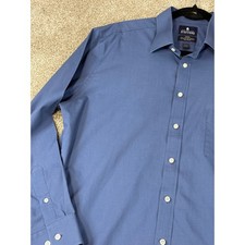 Stafford Travel Easy Care Broadcloth Dress Shirt Mens 17 34-35 Blue Fitted Solid