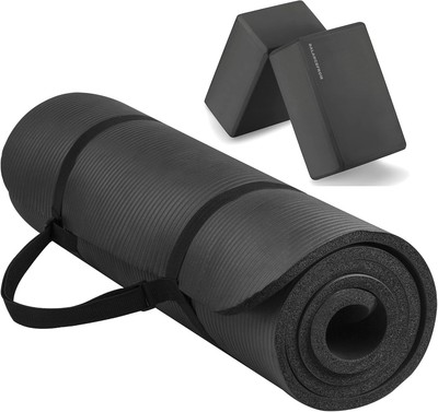 All Purpose 1/2-Inch Extra Thick High Density Anti-Tear Exercise Yoga Black 