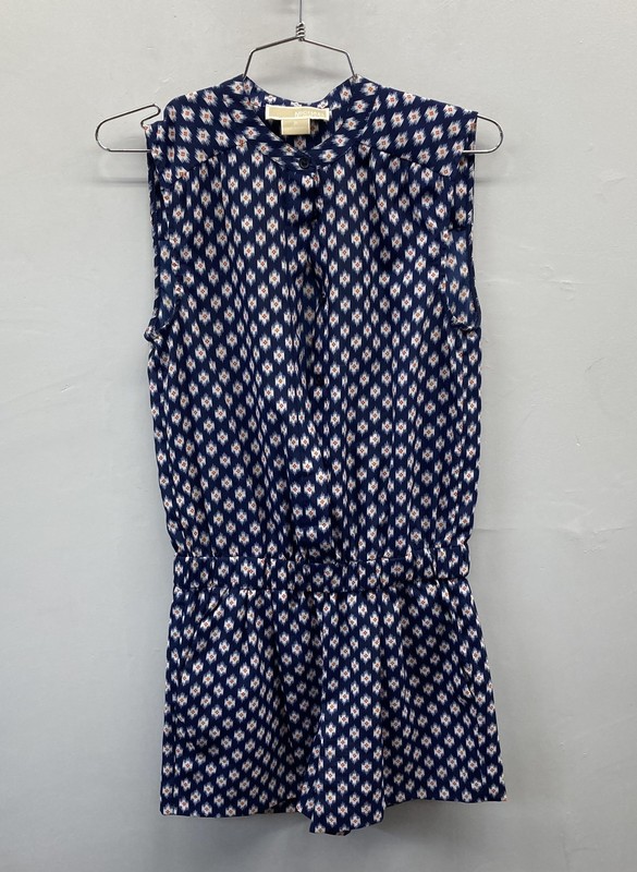Michael Michael Kors Women's Navy Geometric Ikat Print Sleeveless Romper Sz P