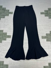 Escada High Waist Fluted Bell Bottom Pants Womens 40 Black Wool Stretch Side Zip