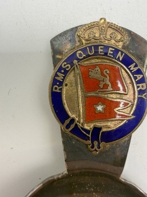 Vintage RMS Queen Mary Tea Caddy Spoon Enamel Cunard White Star Ship Souvenir
