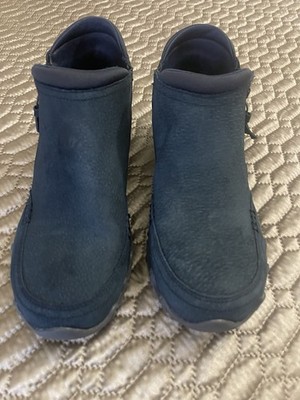 Skechers Women's Navy Leather Air-Cooled Memory Foam Ankle Boots Size 9.5