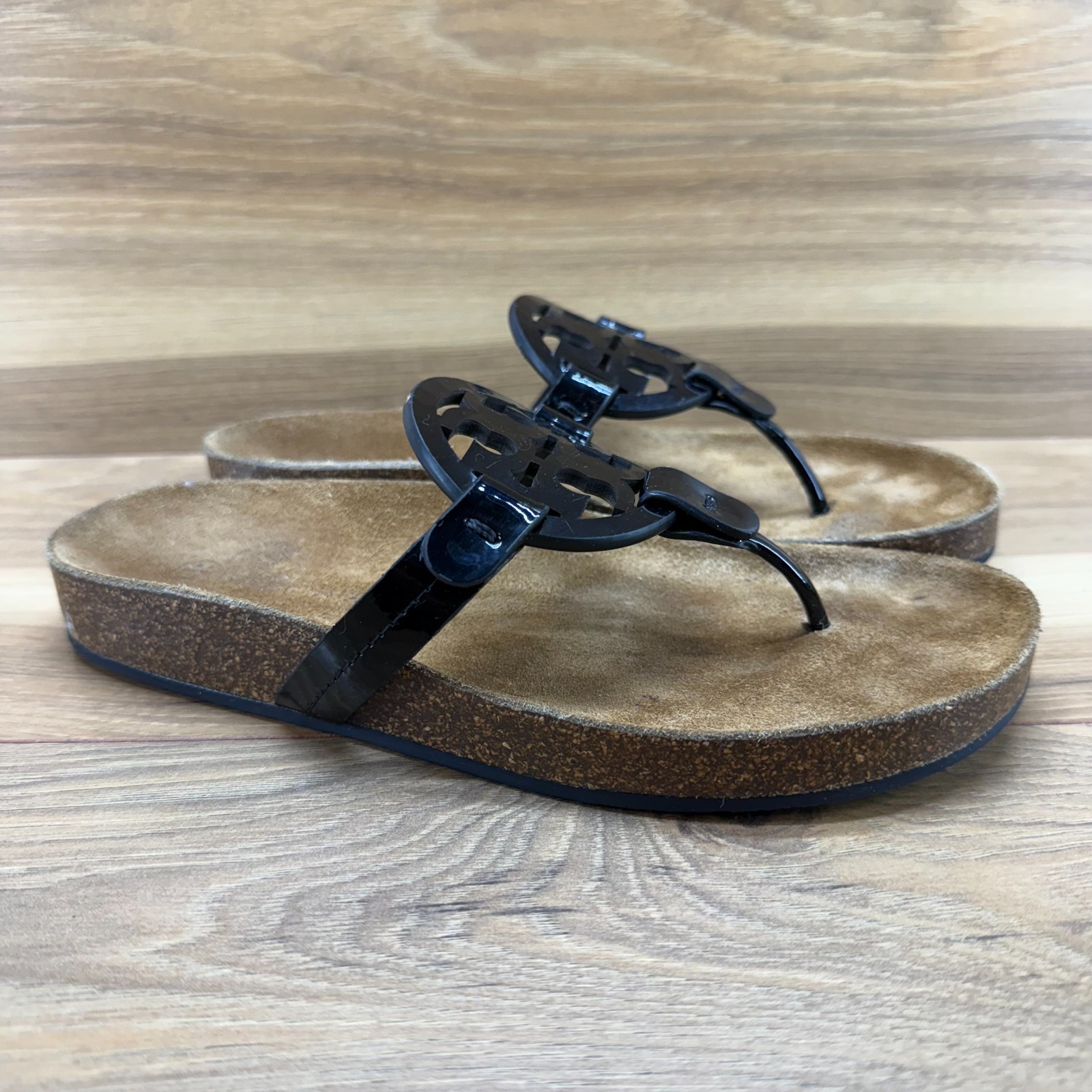 Tory Burch Miller Cloud Black Patent Leather M Flip Flops The