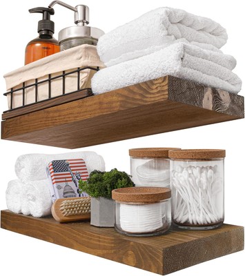 BAOBAB WORKSHOP Wood Floating Shelves 16 inch - Bathroom 16 Inch, Walnut 