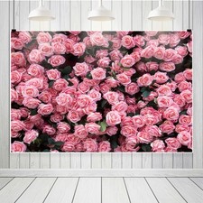 1pc Extra Large 7x5ft Elegant Floral Rose Backdrop - Realistic Pink Roses with G