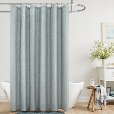 Sea Green Waterproof Linen Fabric Shower Curtain Bathroom Long 72x80 Inch