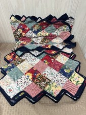 Vtg Patchwork Quilt Placemats Table Runner Set Farmhouse Folk Art Zig Zag Cotton