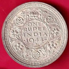 BRITISH INDIA 1944 BOMBAY MINT GEORGE VI ONE RUPEE BEAUTIFUL SILVER COIN#LP97