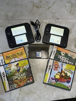 2 Nintendo 2DS Handheld Consoles Black/Red, W/1 Charger, 5 Games, Read Descripti