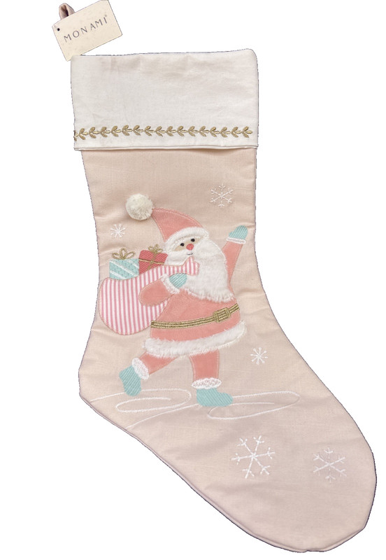 Mon Ami SANTA Stocking Christmas in July pink Memories generous size NWT