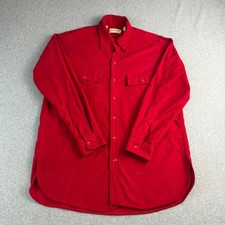 Vtg LL Bean Chamois Cloth Shirt Mens 15.5 M Red USA Made Flannel Workwear Note