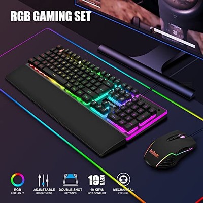 RedThunder K10 Wired Keyboard Mouse Wrist Rest Combo RGB 3 in 1 PC Gamer - Black