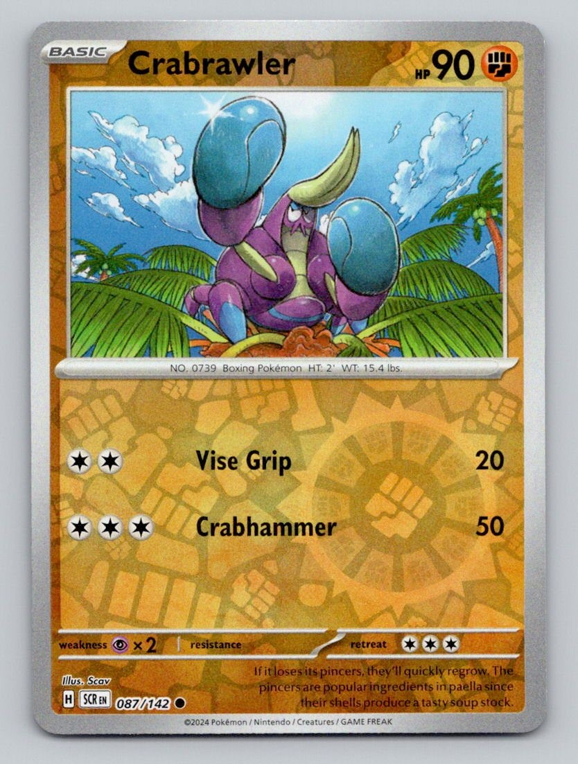 Crabrawler 87/142 Common Stellar Crown Pokemon Reverse Holo Near Mint