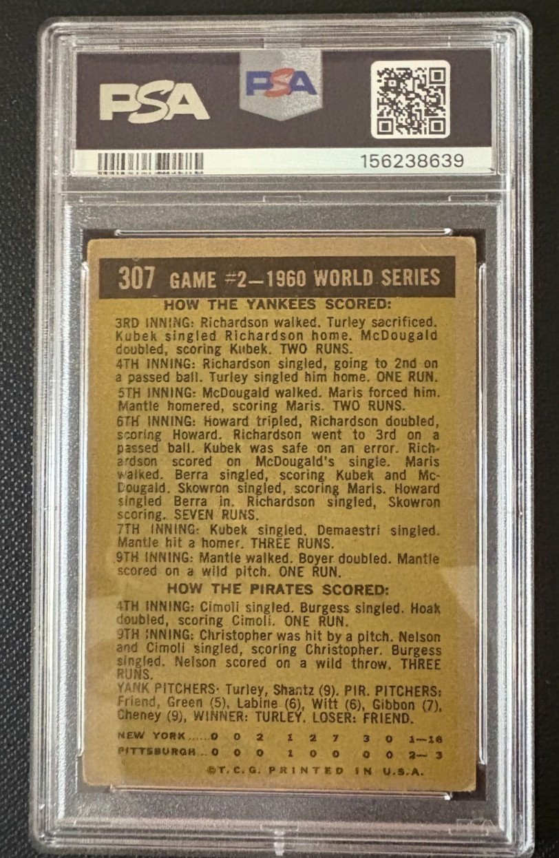 1961 Topps - World Series Mickey Mantle #307 PSA 2 New York Yankees vintage view 2