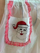 Vintage Green Half Apron With Santa Claus On The Pocket Sheer