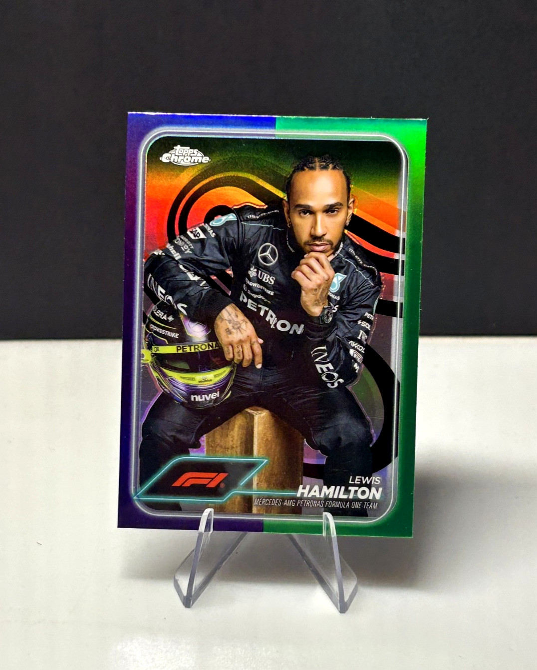 2024 Topps Chrome Formula 1 #6 Lewis Hamilton Purple / Green Refractor