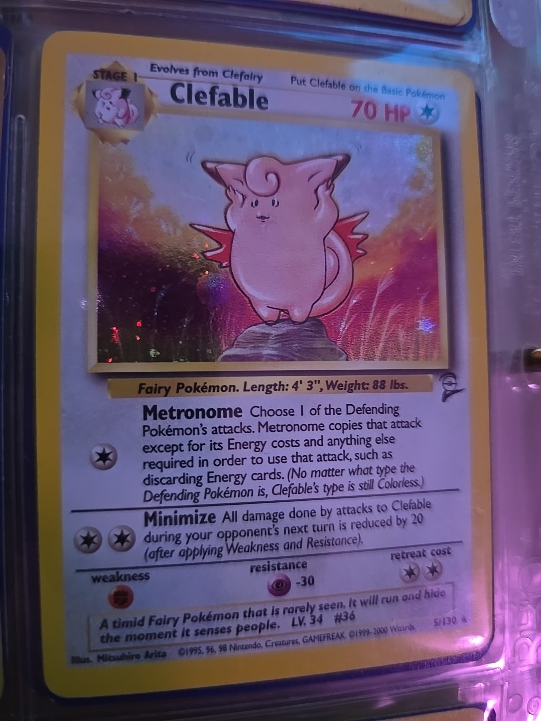 Pokémon TCG Clefable Holo Rare Card Base Set 05/130 2 LP/NM Condition