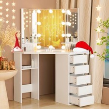 10 LED Lighted Mirror Vanity Table Set Makeup Dressing Desk and 5 Drawers Corner