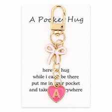 Pink Initial Letter Keychain with Enamel Bow and Heart Pendant A