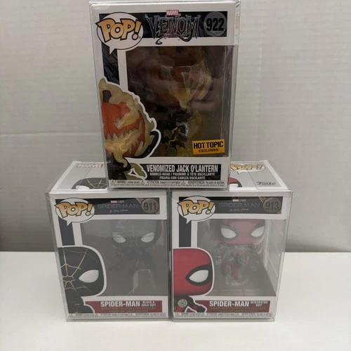 Marvel Funko Pop Lot Of 3 - Spider-Man 911, Spider-man 913, Venom 922 W/ Cases
