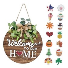 Interchangeable Seasonal Welcome Sign Front Door Decoration, 12 Inch 01blown