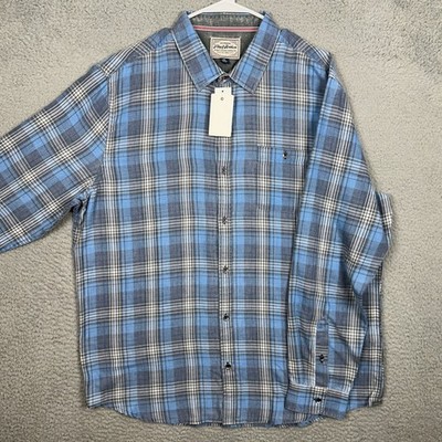NEW Flag Anthem Shirt Men XL Blue Gray Button Up Plaid Long Sleeve Pocket Casual