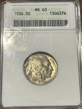 1936 MS63 Anacs Soapbox Buffalo Nickel PQ Nice Old Holder