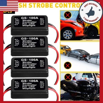 4x Flash Strobe Box Controller Flasher Module LED Brake Stop Tail Lights W/ Tape