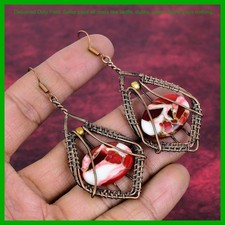 Copper Natural Kingman Red Mohave Copper Turquoise Dangle Drop Art Deco Earrings
