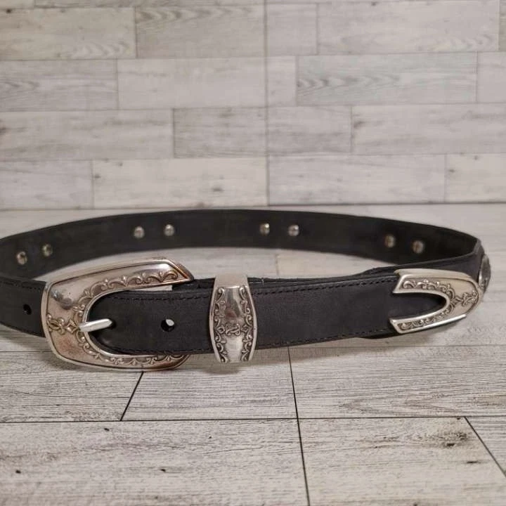 Cinturón Vaquera Vintage Western Gris Cuero Nobuck Rodeo Concho Para Mujer Talla M Foto 2 de 4