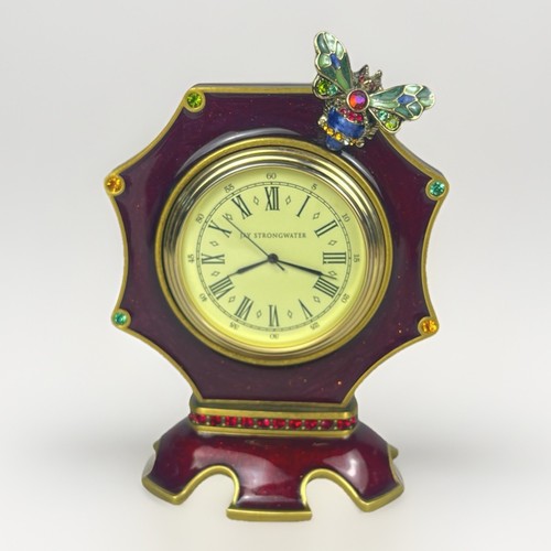 Jay Strongwater Dumont Bee Butterfly Desk Clock Red Enamel Swarovski Crystals