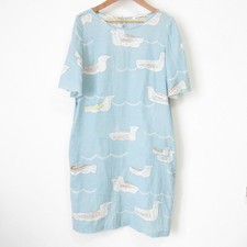 mina perhonen Morning Port Seagull Print Cotton Dress Half Sleeve Blue 36 Used
