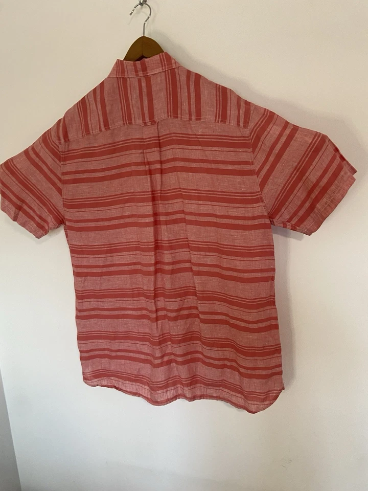 Camisa Para Hombre Nat Nast Luxory Original Calce Americano 100% Lino Salmón/Blanco-Talla XL Foto 3 de 4