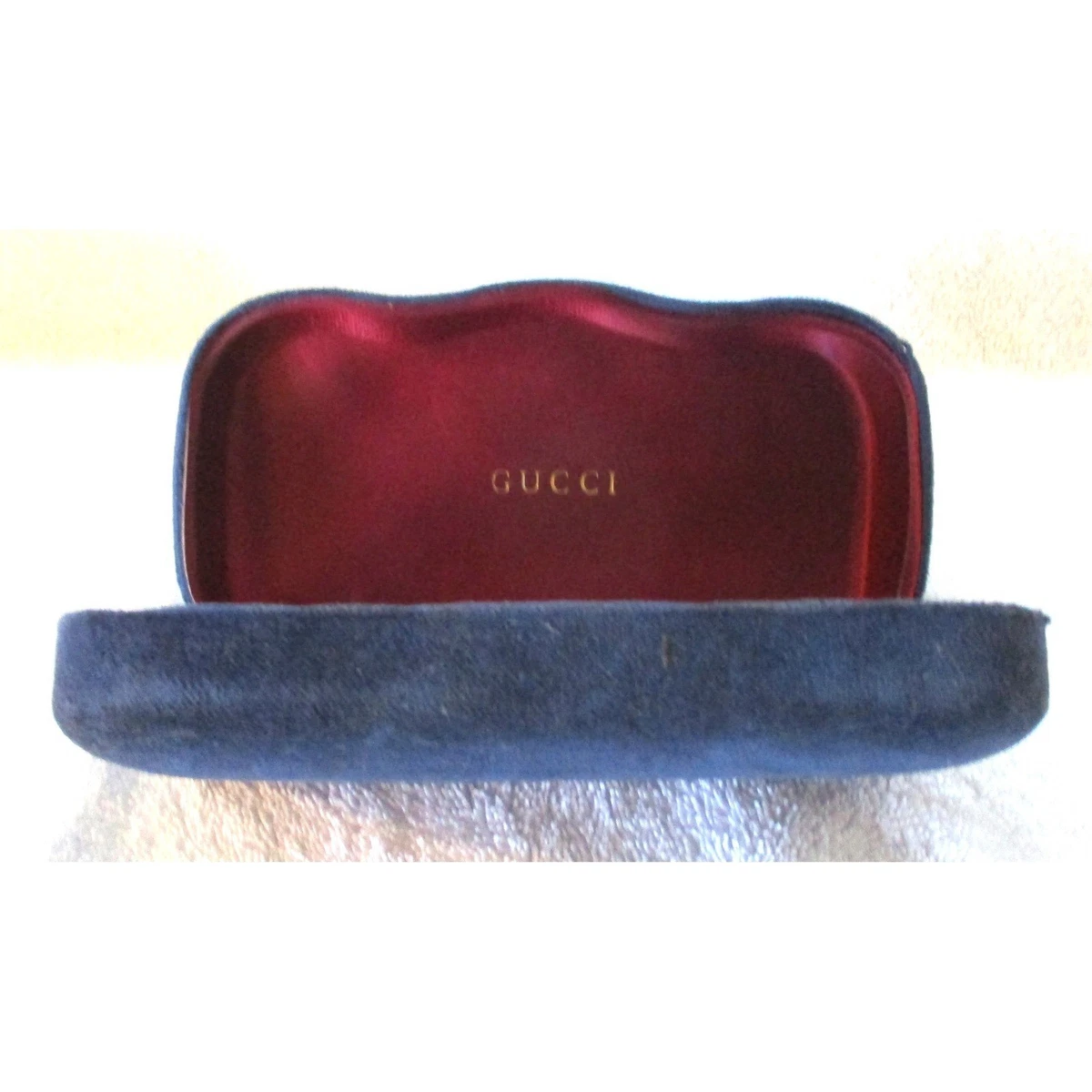 Gucci Blue Velvet Eyeglasses Sunglasses Case Red Interior Dust Bag As Is Gucci Velvet Large Eyeglasses Sunglasses Cases Colors w/ Bag  main image 4