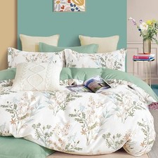 100 Natural Cotton 3pcs Queen Duvet Queen 90" 90" Botanical - Sage Green