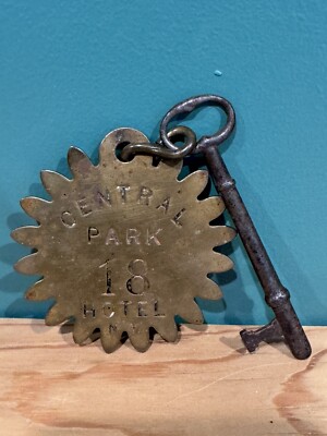 Antique Central Park Hotel Brass Fob And Skeleton Room Key - New York City - NYC