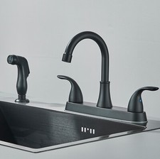 Kitchen Faucet 2 Handle Pull Down Sprayer 3 Hole Waterfall Mixer Tap Matte Black