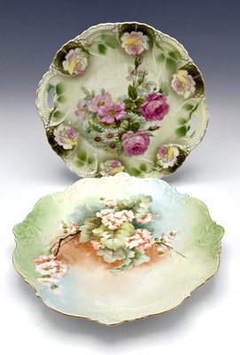 2 Antique Leuchtenberg Elysee Germany Plate Scalloped Rim Roses Flowers