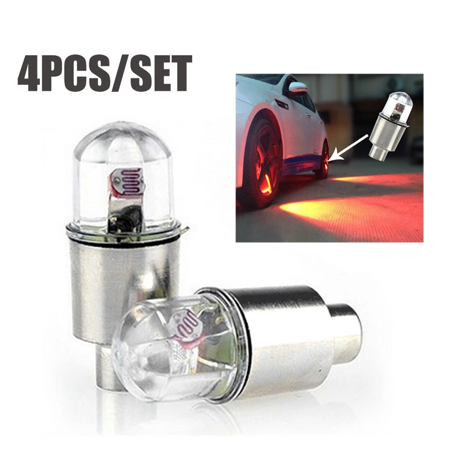 4x Tapas de luz LED rojas para vástago de válvula de aire de neumático de rueda de automóvil Accesorios de cubierta Foto 4 de 4