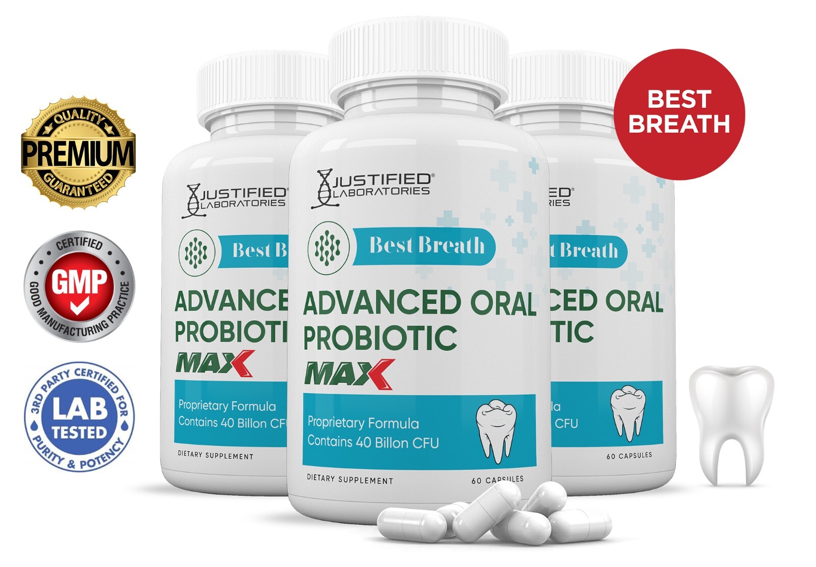 Best Breath 3x Stronger Probiotic Max 40 Billion CFU Oral Probiotic 3 Bottles
