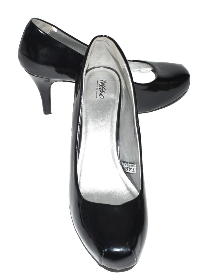 Zapatos de salón Mossimo negros imitación charol doble costura punta cuadrada talla 9M Foto 2 de 4