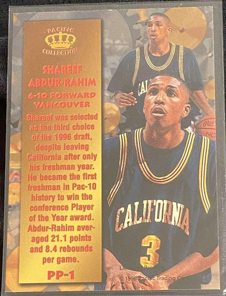 Colección Pacific 1996 “Lámina de Oro” Shareef Abdur-Rahim #PP-1 Foto 2 de 2