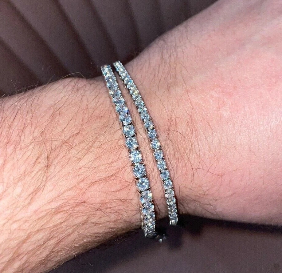 7 8 Inch Tennis Bracelet Real 925 Sterling Silver Single Row ICED Diamond 3mm 4m