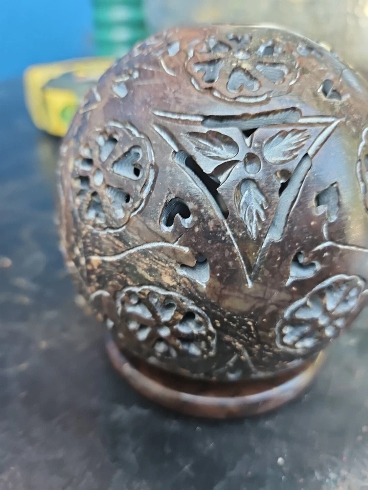 Hand Carved STONE INCENSE TEA LITE HOLDER Sphere Globe - Image 4 of 4