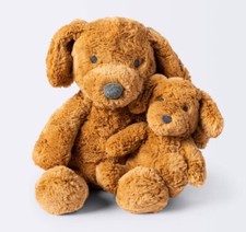 Cloud Island Plush Dog Mom and Baby Puppy Toy Rattle Set Brown 10" Tall New