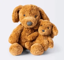 Cloud Island Plush Dog Mom and Baby Puppy Toy Rattle Set Brown 10" Tall New