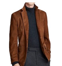 Blazer homme en cuir suédé fait main manteau en daim marron naturel veste à t...