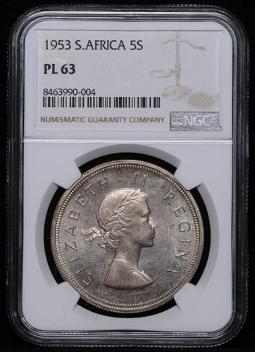 South Africa  Elizabeth II Silver 5 Shillings 1953 NGC PL 63 Prooflike