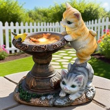 Romantic Solar-Powered Cat Lantern for Gardens: Elegant Outdoor Statuary Decor